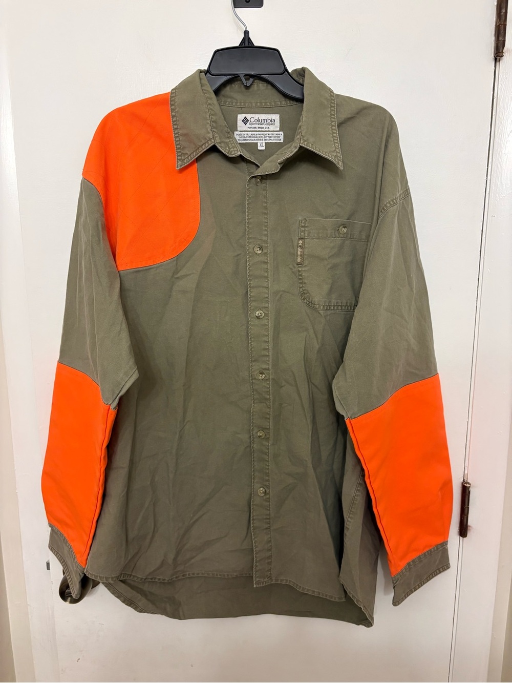 Vintage Columbia Hunting Shirt Mens XL Green Blaze Orange Upland Shooting AM7090